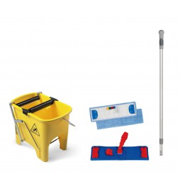 Seau de lavage Bi-bacs 2x8 litres ELARA avec manche et franges microfibre